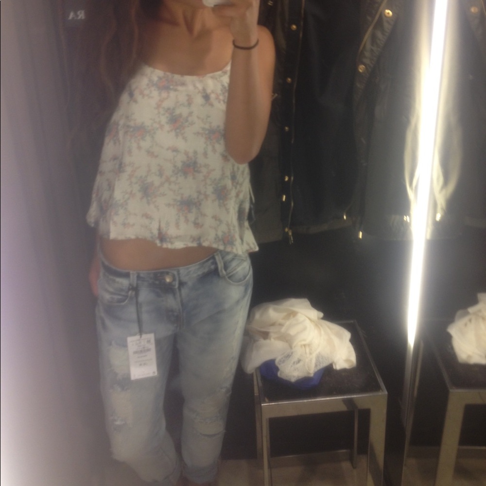 floral print open lace back tank